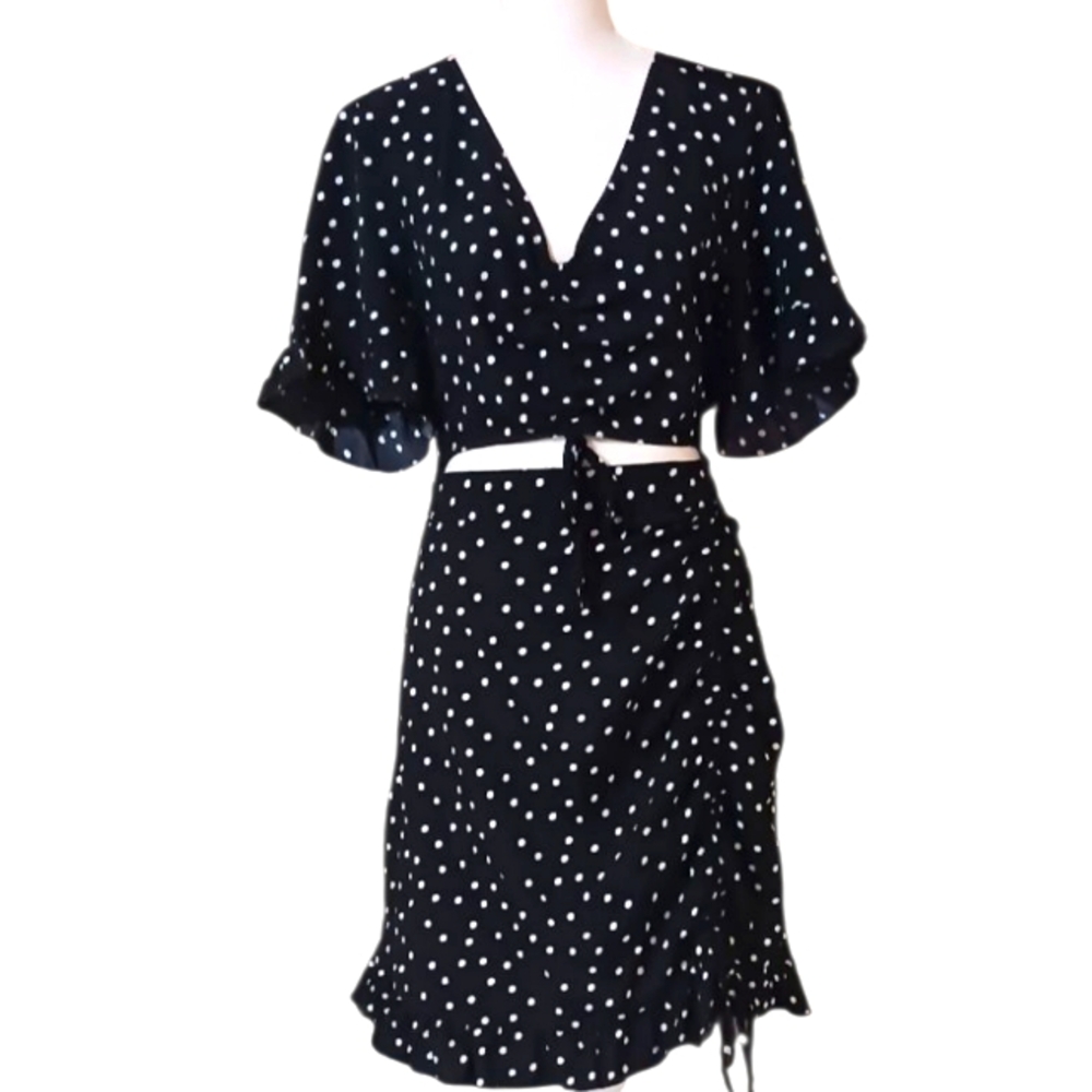 Polka Dot Ruched Bodycon Midi Dress. XL NWOT